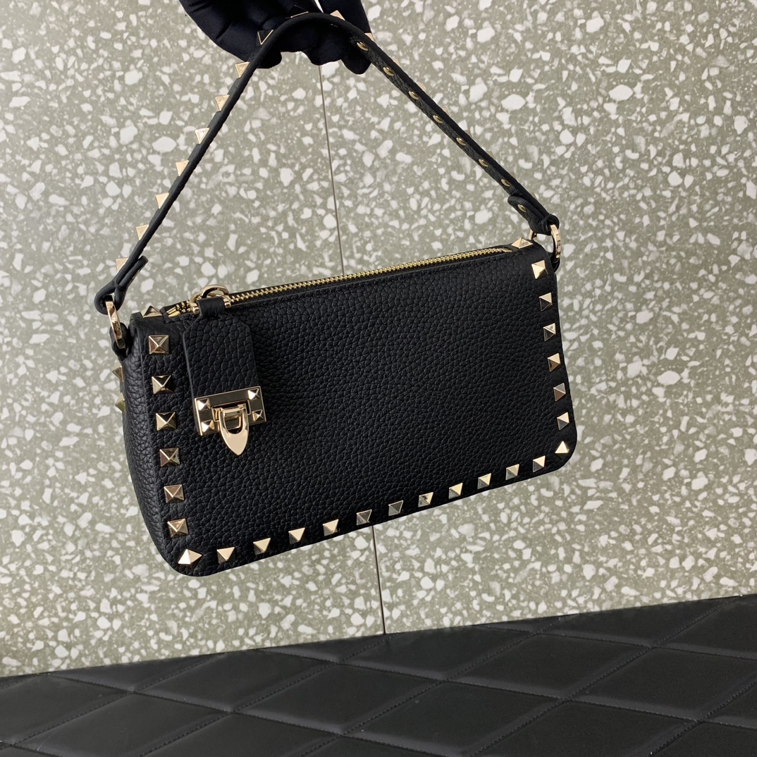 Valentino Garavani Rockstud Small Crossbody Bag in Black Grainy Calfskin